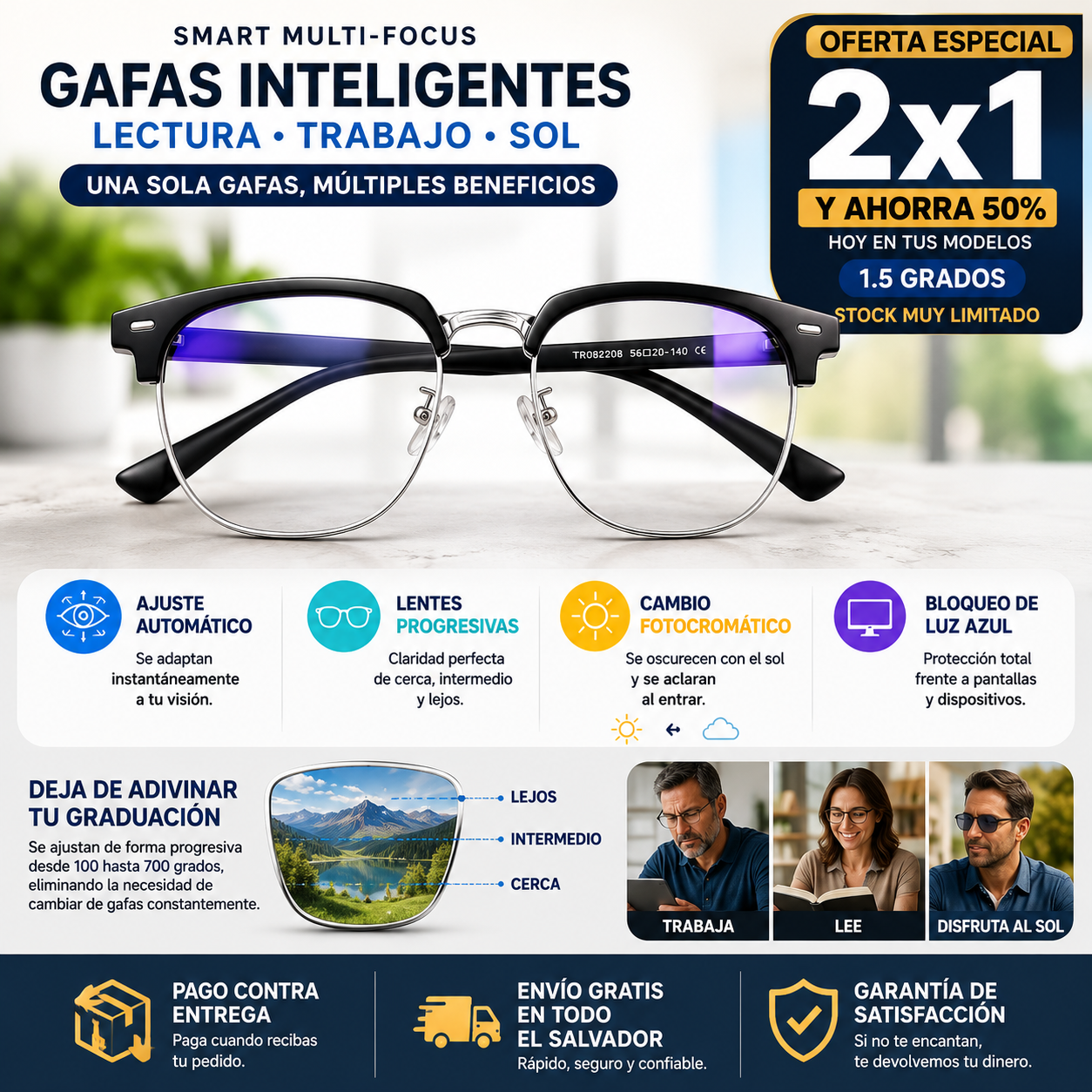 🔥 2×1 Gafas de Lectura y Lentes ^Numero 1.5^ con Filtro de Luz Azul
